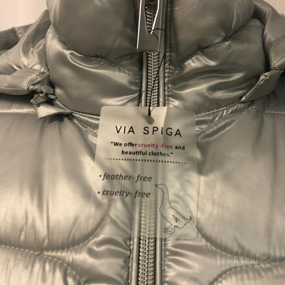 Via Spiga Three-Quarter Packable Hooded Puffer Jacket  Silver Size Med NWT - Picture 4 of 8